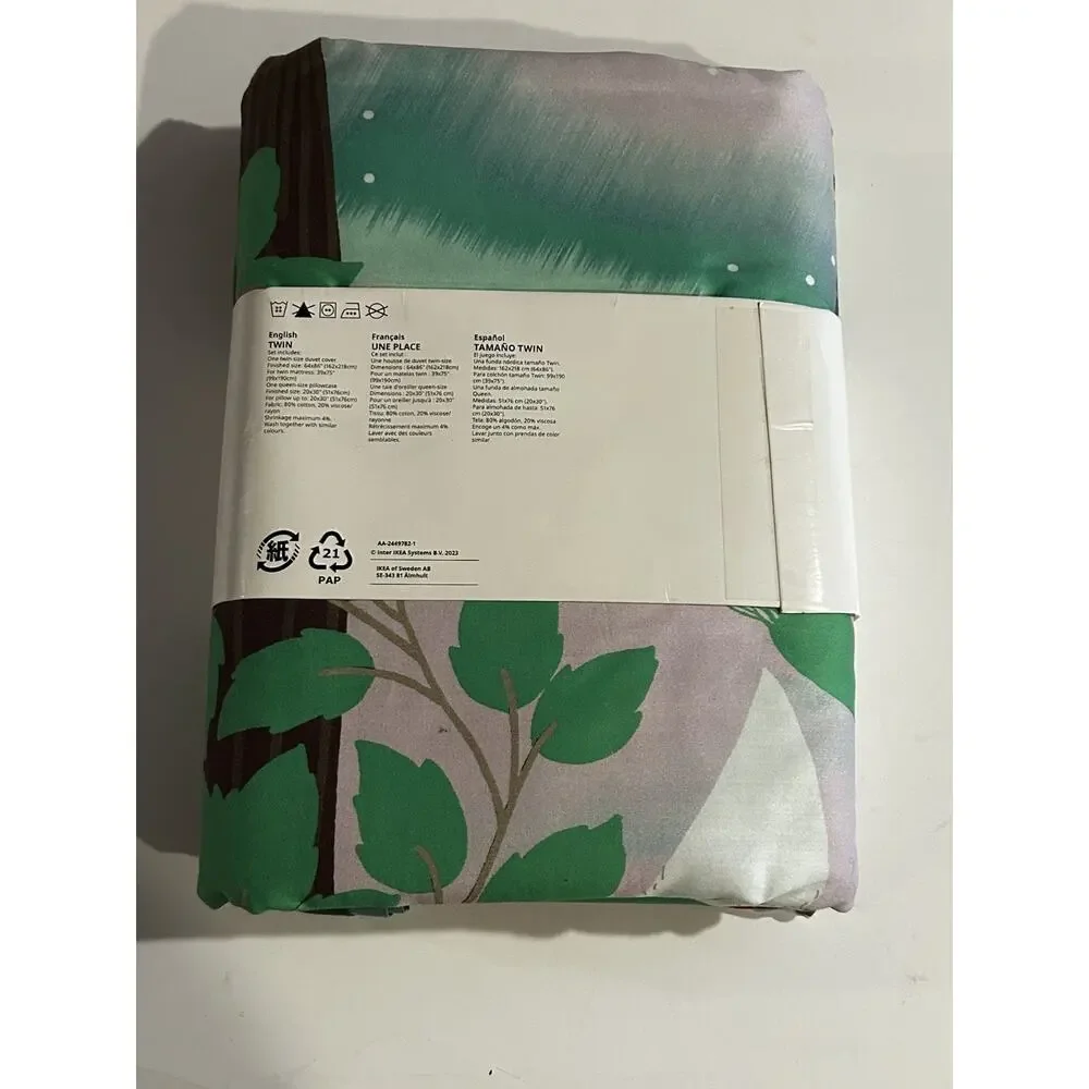 Brand New IKEA SKOGSDUVA Twin Duvet Cover & Pillowcase Forest Pattern 905.768.61